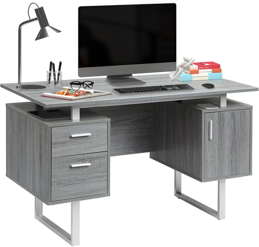 Techni Mobili Office Desk with Storage Drawers and Cabinet 51.25” W - Modern Office Desk with Large Floating Desktop Surface