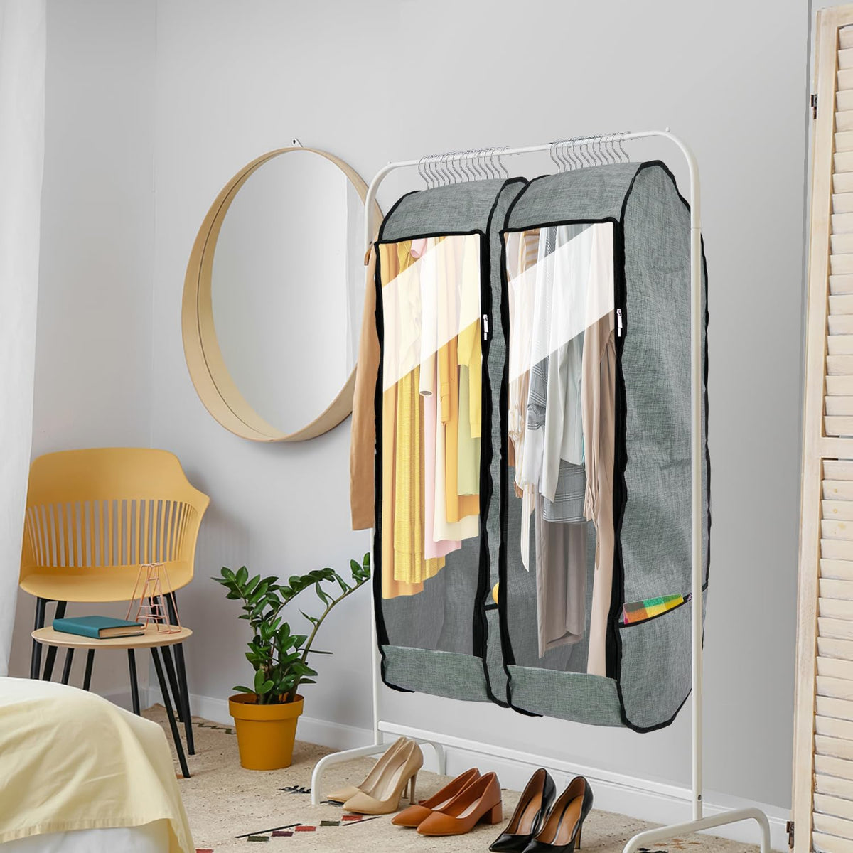 4PCS Garment Bags for Hanging Clothes,Chakera Large Breathable Garment Bag for Closet Storage with 10”Gusseted,Clear Clothing Storage Garment Cover for Dress Sweater with Double Zipper,Grey