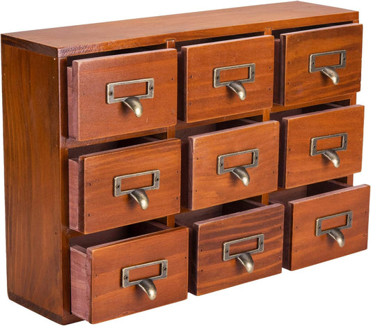 Wooden Drawer Organizer for Desktop - Vintage Apothecary Cabinet w/ 9 Drawers - Wood Desk Organizer - Home Office Desk Organizers and Accessories - Tabletop Chest of Drawers for Bedroom Organization