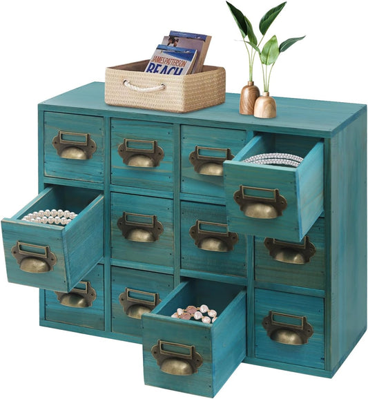 12 Drawer Storage Cabinet,Wooden Desktop Drawer Organizer with Handles