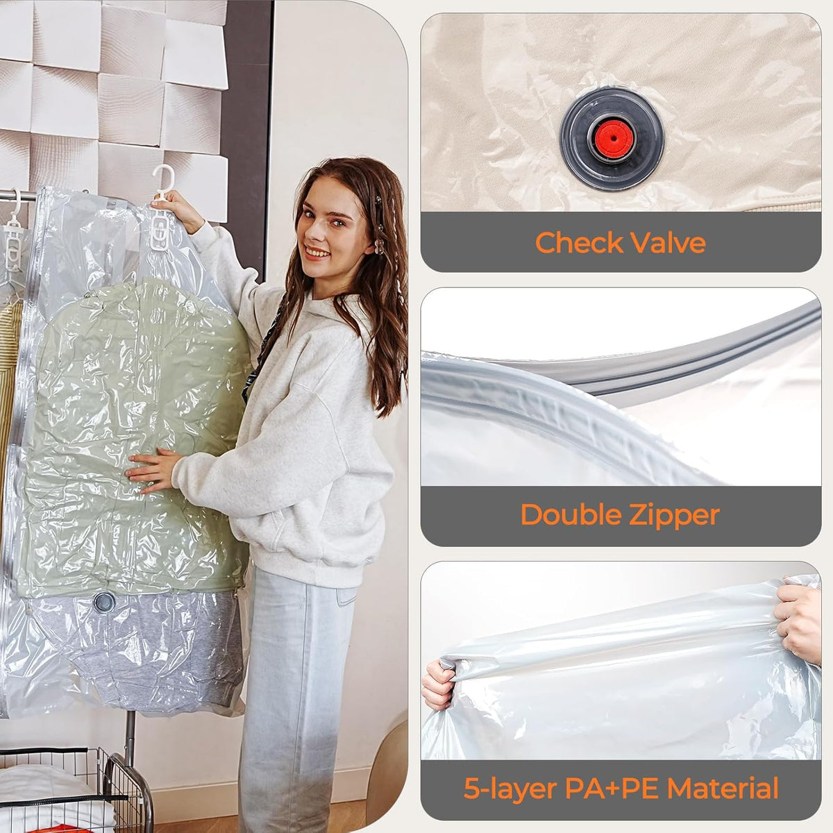 Vacbird Hanging Vacuum Storage Bags for Coats Bags Closet Storage 8 Combo