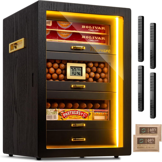 200-Count Black Cigar Humidor Cabinet with Digital Hygrometer, LED