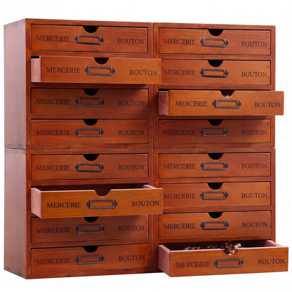 Wesiti Wooden Desk Organizer, 4 Drawers, Vintage Makeup Cabinet, Brown