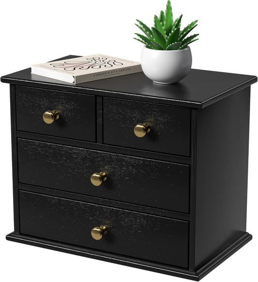 Oak Desk Organizer with Drawers, Durable Wooden Desktop Storage Box