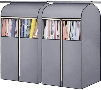 SLEEPING LAMB 54'' Hanging Garment Bags for Closet Storage Sealed Completely Jackets Coats Suits Clothes Rack Cover for Wardrobe with Clear PVC Window, 2 Packs, Grey(Hanging Rod Not Included)