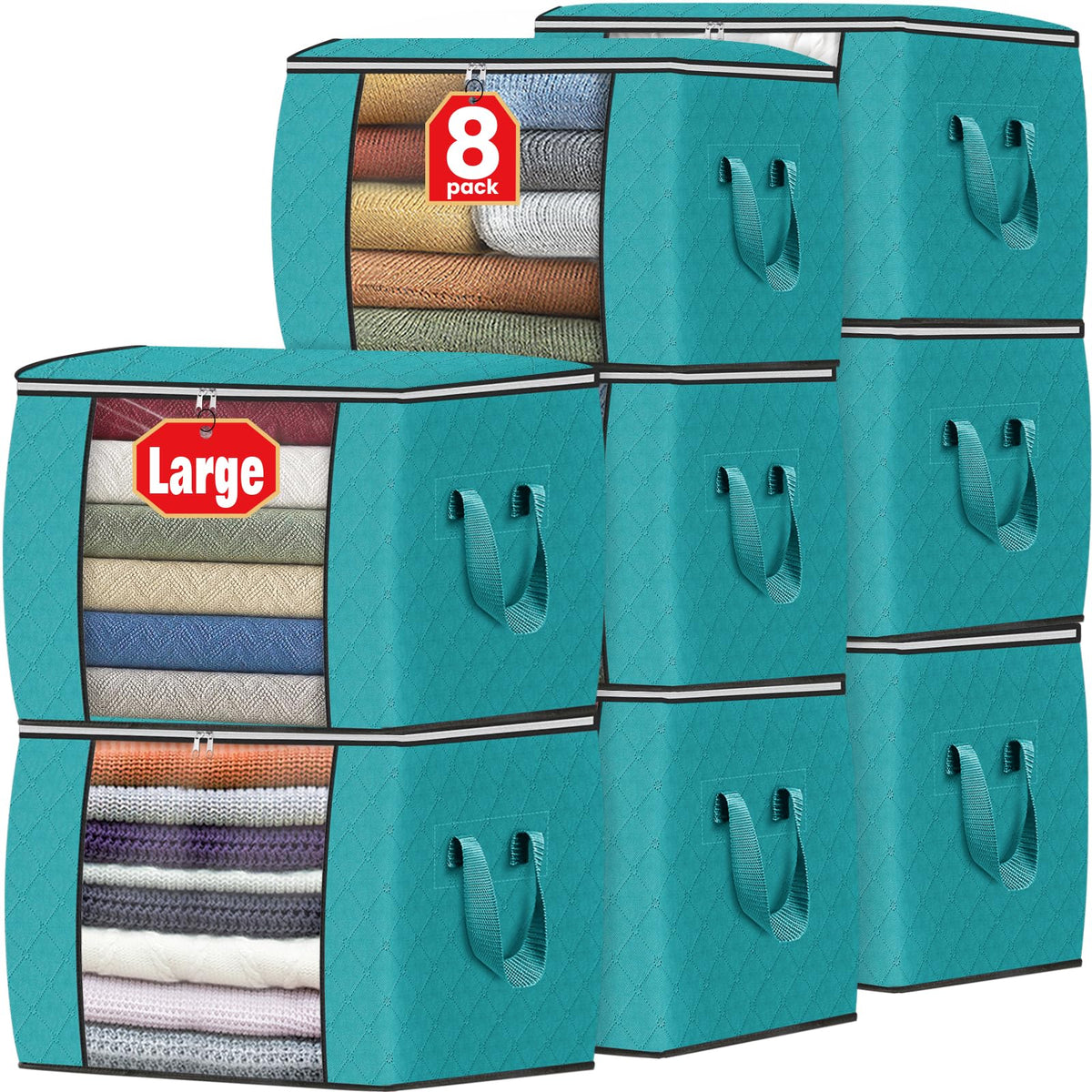 Fab totes 6 Pack Storage Bags for Clothes Blanket Storage Bins with Lids