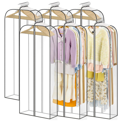 LANDNEOO 6 Pack Clear Garment Bags for Hanging Clothes with Zippers on Double Sides - 10'' Clothes Storage for Coat, Dress, and Fur in Closet - 40'' Long Suit Bags