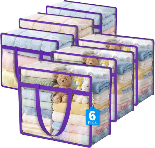 6 Pack Clear Storage Bags for Clothes, 45L Closet Organizers and Storage