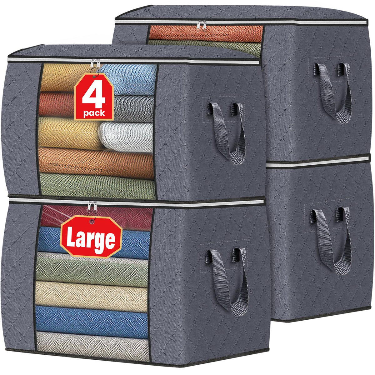 Fab totes 6 Pack Storage Bags for Clothes Blanket Storage Bins with Lids