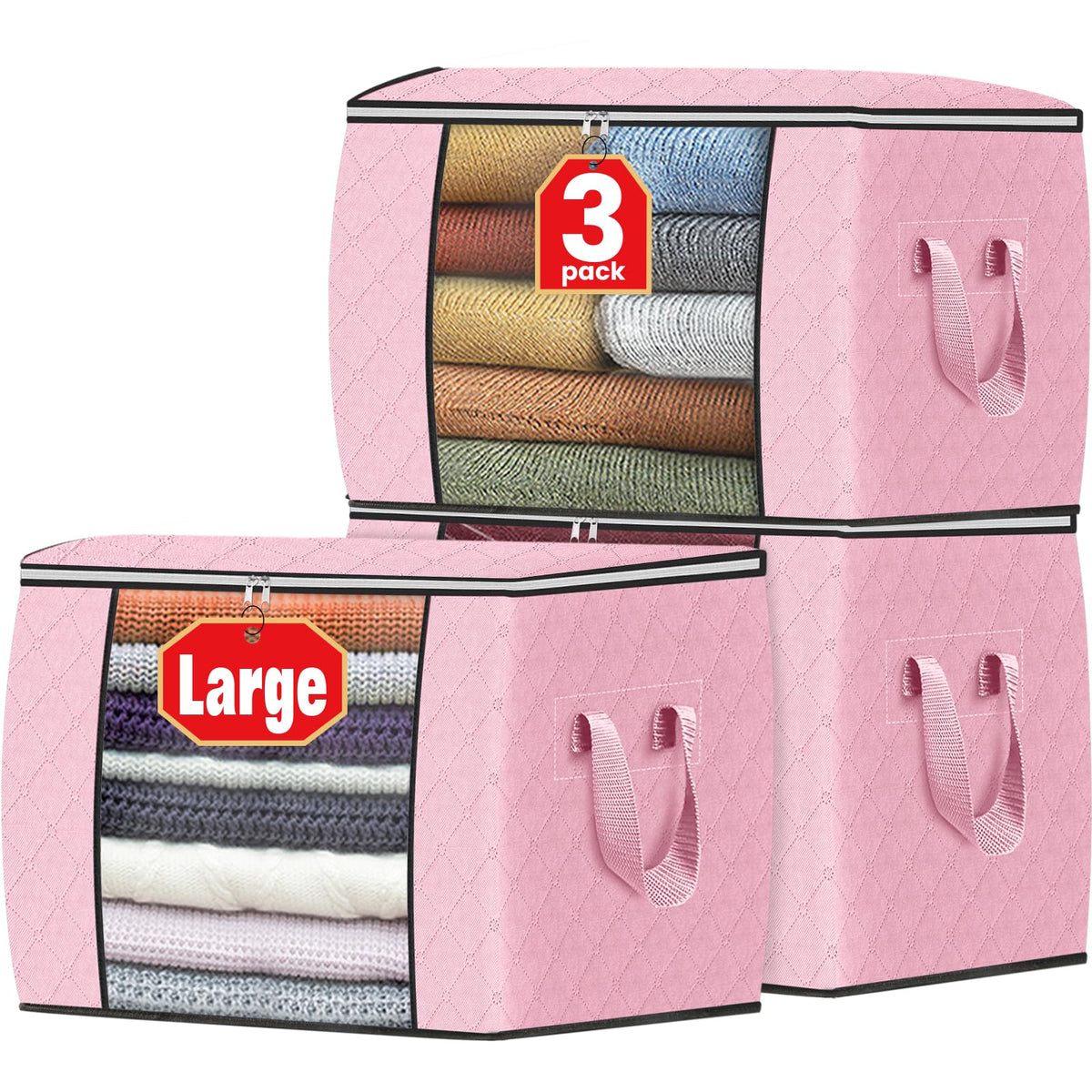 Fab totes 6 Pack Storage Bags for Clothes Blanket Storage Bins with Lids