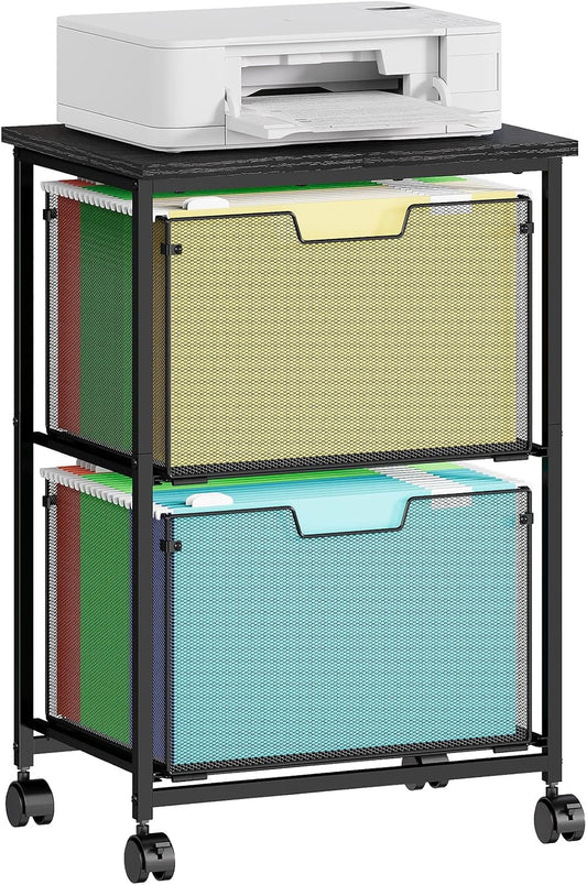 Sbanmao Letter/Legal Rolling File Cart with 2 Storage Drawers, Under Desk Storage, Vertical Filing Cabinet for Home Office, Hanging File Folders Organizer, Mobile Utility Cart Printer Stand, Black