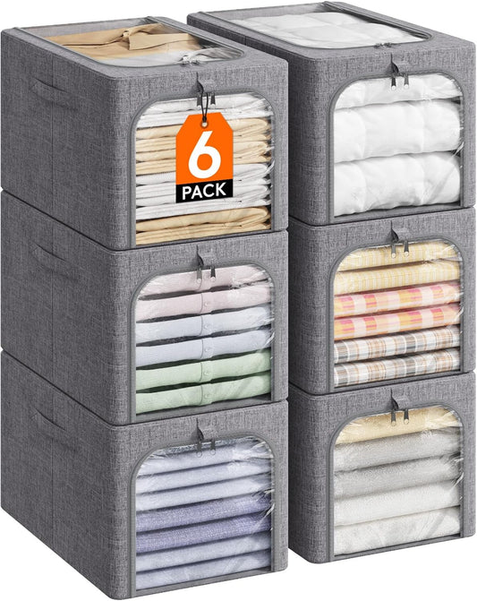 Lifewit 40L Clothes Storage Bins with Metal Frame for Closet, 6 Pack