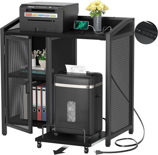 Unikito Large Printer Stand with Power Outlet and Storage Shelf, Black