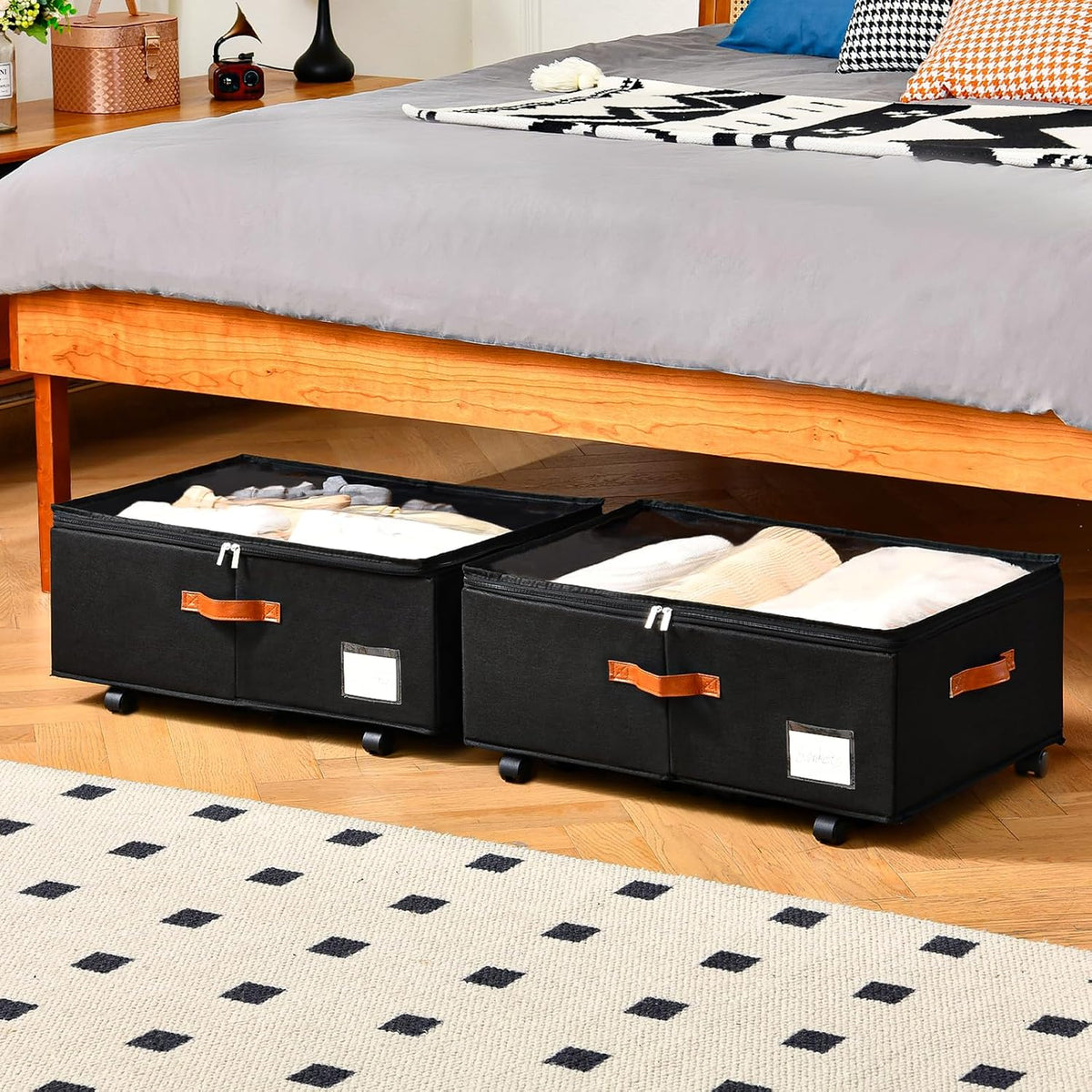 10 inch Height Under Bed Storage with Wheels 2 Pack, Underbed Container