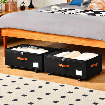 10 inch Height Under Bed Storage with Wheels 2 Pack, Underbed Container