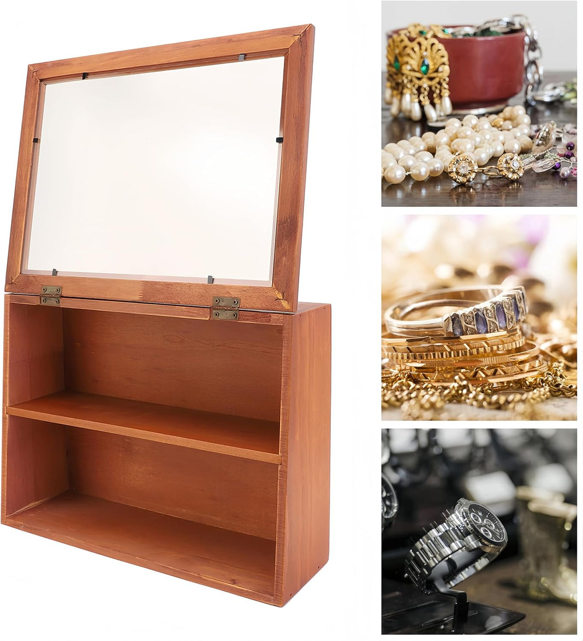 Wooden Display Cabinet with Glass Doors | Freestanding Curio Cabinet for Collectibles & Mini Figures | Desktop Organizer with Display Case for Cosmetics, Jewelry, Pastries & Po p Figures