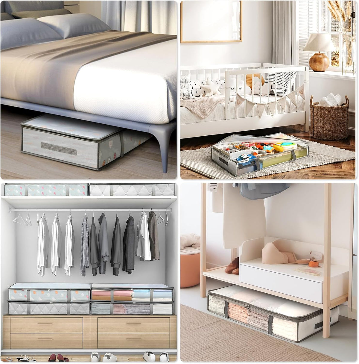 4 Packs Under Bed Storage Containers Bins, Humid-Proof Plastic Underbed Storage Bins, Closet Organizers and Clothes Storage Bags, Under the Bed Blanket Storage with Handles for Clothes,Bedroom