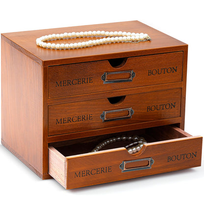 Wesiti Wooden Desk Organizer, 4 Drawers, Vintage Makeup Cabinet, Brown