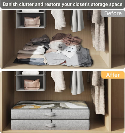 2-Pack Under Bed Storage Containers, 4.5 Inches Tall Clothes Storage, Grey