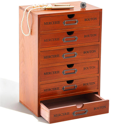 Wesiti Wooden Desk Organizer, 4 Drawers, Vintage Makeup Cabinet, Brown