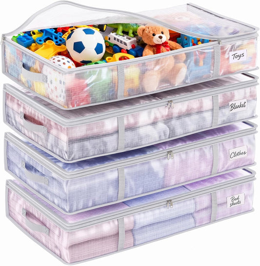 Under Bed Storage Containers 4 Pack 90L Mesh Clear for Blankets Clothes