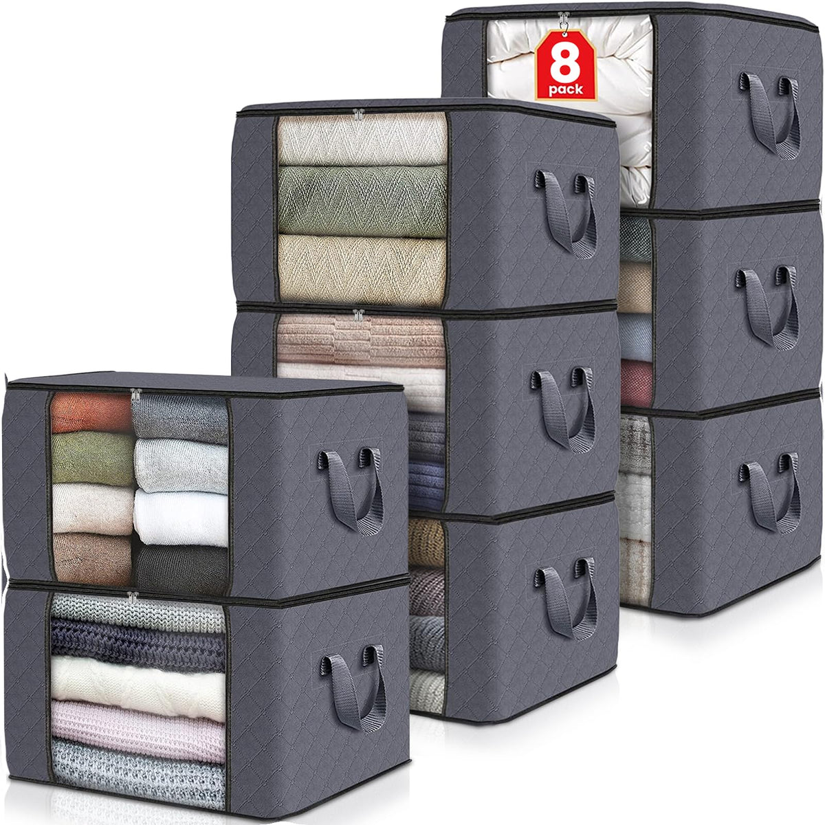 Fab totes 6 Pack Storage Bags for Clothes Blanket Storage Bins with Lids