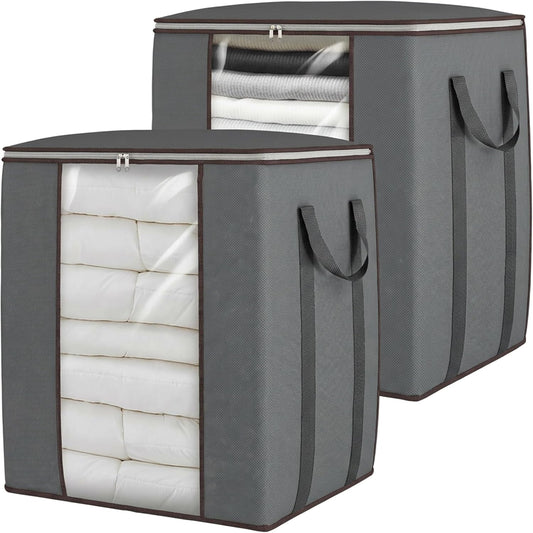 Comforter Storage Bags 120L for Blanket Clothes Bedding Sheet 2 Pack Grey