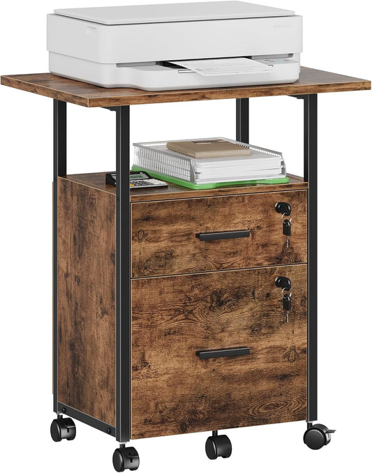 GYIIYUO 2 Wood Drawer Lockable File Cabinet with 22'' Extended Desktop