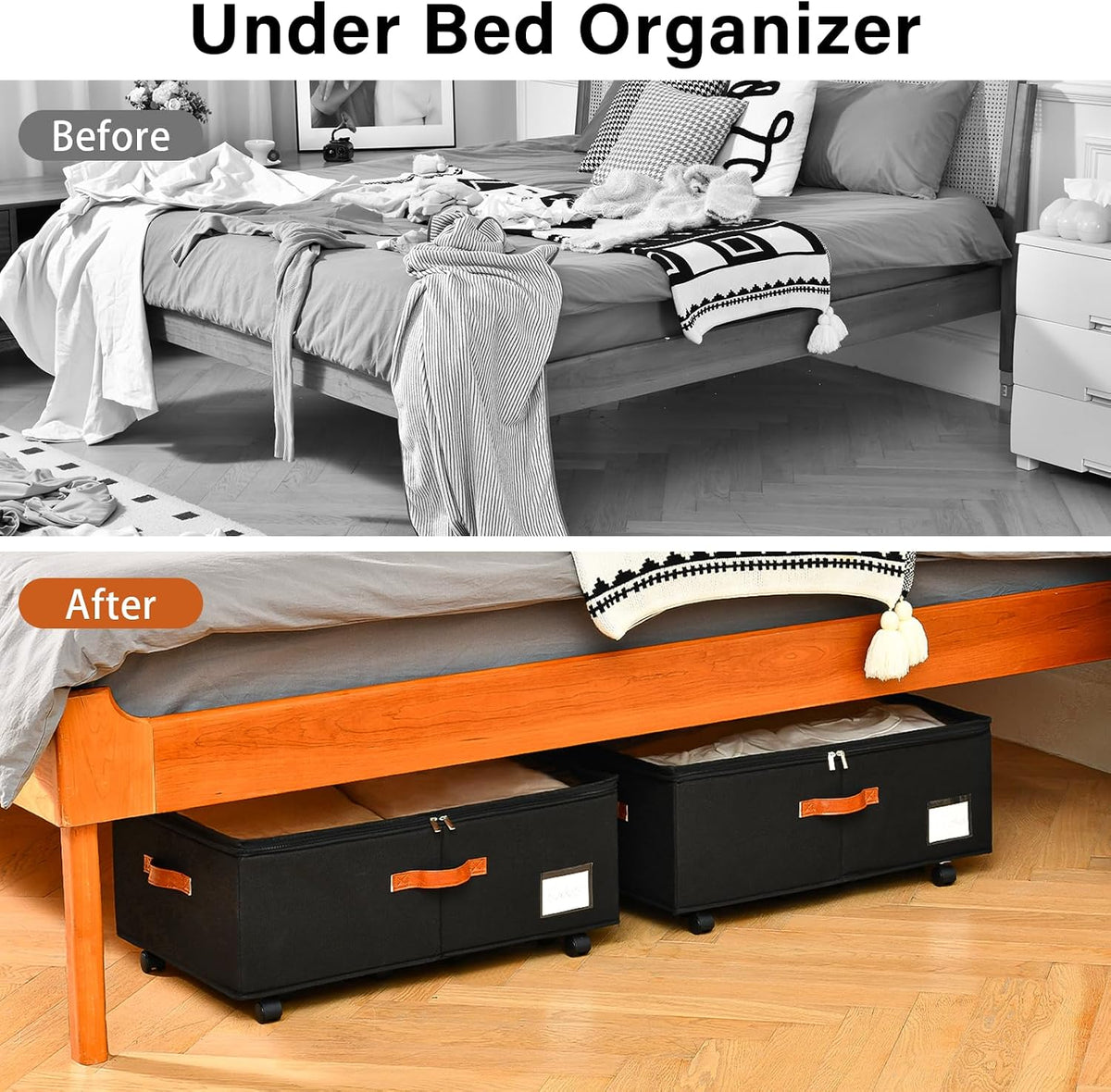10 inch Height Under Bed Storage with Wheels 2 Pack, Underbed Container