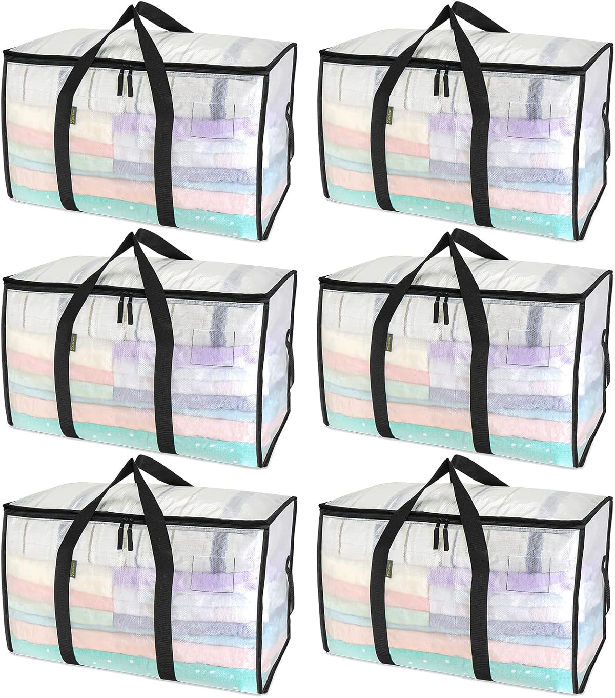 BALEINE 6-Pack Oversized Moving Bags with Reinforced Handles, Heavy-Duty Storage Tote for Clothes, Moving Supplies (Clear, 6-Pack)