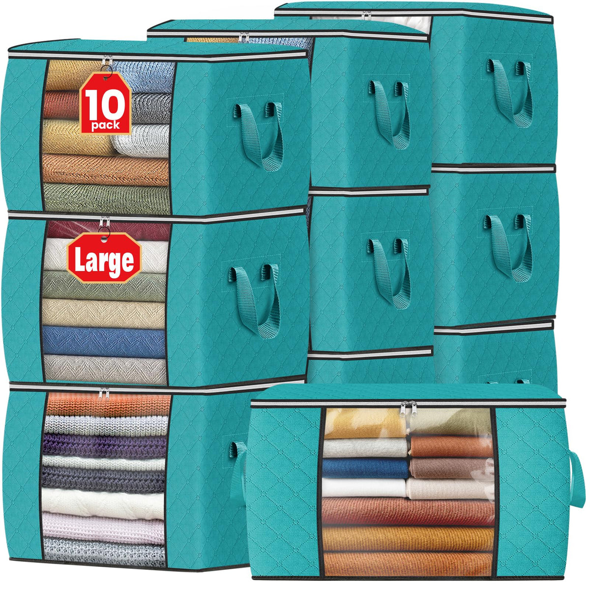 Fab totes 6 Pack Storage Bags for Clothes Blanket Storage Bins with Lids