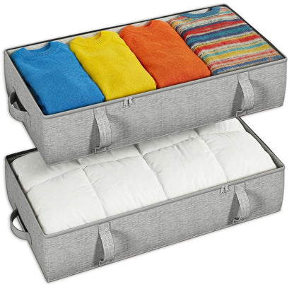 2-Pack Under Bed Storage Containers, 4.5 Inches Tall Clothes Storage, Grey