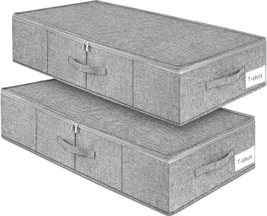 punemi 6.7 in Tall Sturdy Under Bed Storage Containers with Lid, 2Pack,Gray