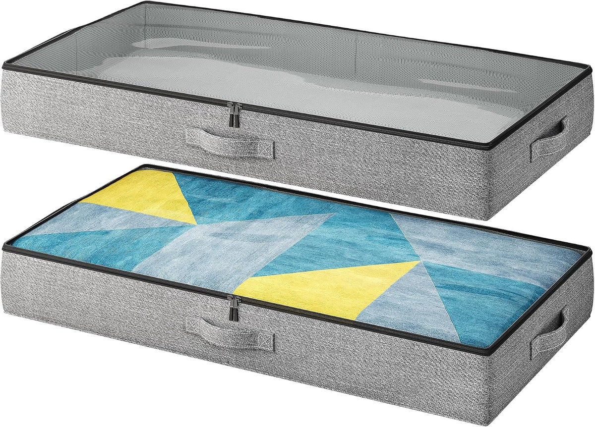 2-Pack Under Bed Storage Containers, 4.5 Inches Tall Clothes Storage, Grey