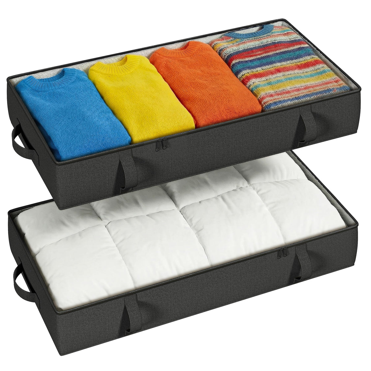 2-Pack Under Bed Storage Containers, 4.5 Inches Tall Clothes Storage, Grey
