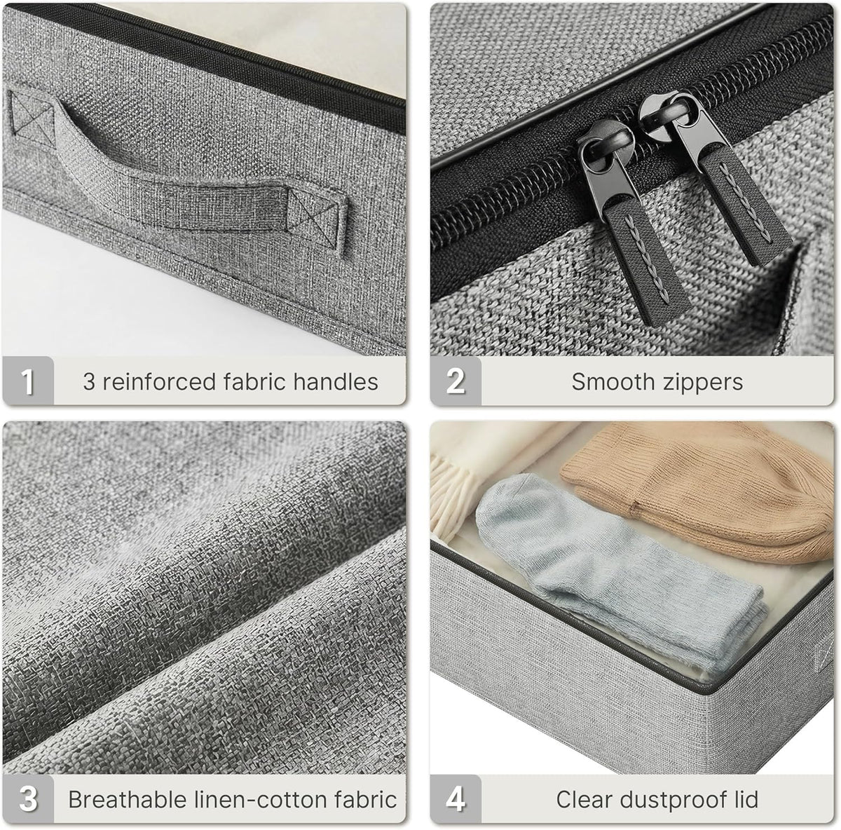 2-Pack Under Bed Storage Containers, 4.5 Inches Tall Clothes Storage, Grey