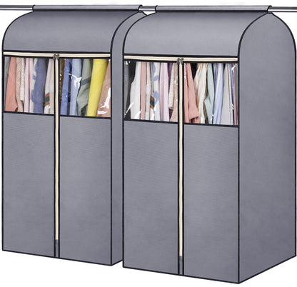 SLEEPING LAMB 54'' Hanging Garment Bags for Closet Storage Sealed Completely Jackets Coats Suits Clothes Rack Cover for Wardrobe with Clear PVC Window, 2 Packs, Grey(Hanging Rod Not Included)